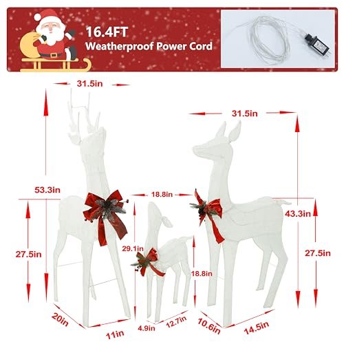 Yardenaler 4.5FT Lighted Reindeer Family Set for Christmas Decoration