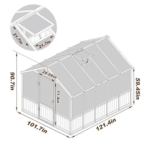 Yardenaler 8x10 FT Greenhouse Kit with 6MM Thick Polycarbonate Panel for Outdoor